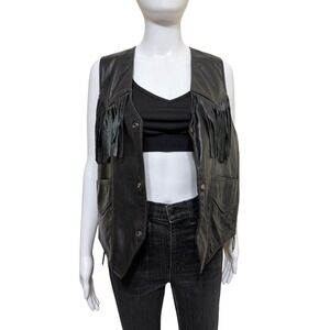 Genuine Leather Black Fringe Vest Size Medium